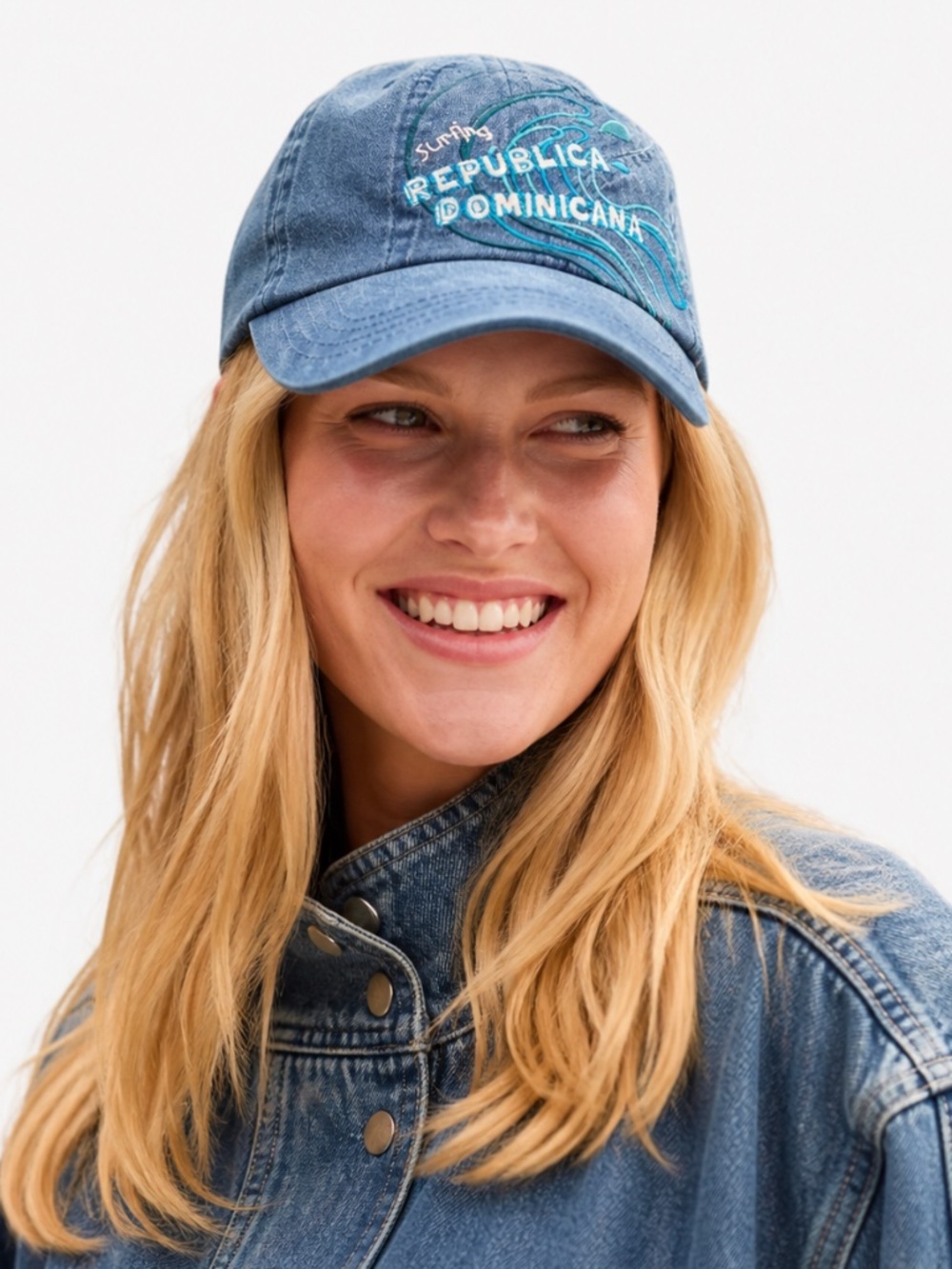 Republica Dominicana Denim Wave Cap Embroidered‎ Baseball Cap Women’s Adjustable